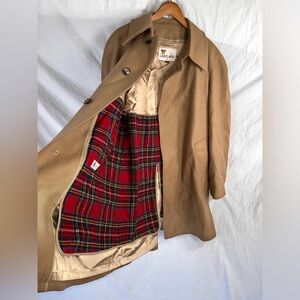 Vintage Lakeland Wool Trench Coat Men 42 Long Beige Removable Plaid Wool Liner